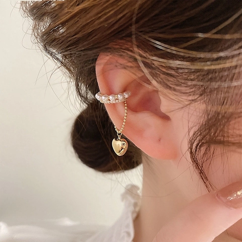 Ohrmanschetten Legierung Strass Künstliche Perle Herz Quaste Kein Piercing Clip On C-Form Französisch Vintage Elegant Schmuck