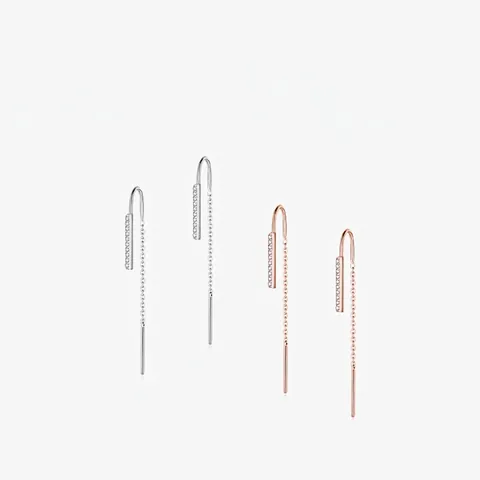 925 Sterling Silber Durchzieher Ohrringe Mit Zirkonia Geometrische Bar Lange Kette Drop Dangle Minimalistisch Für Damen