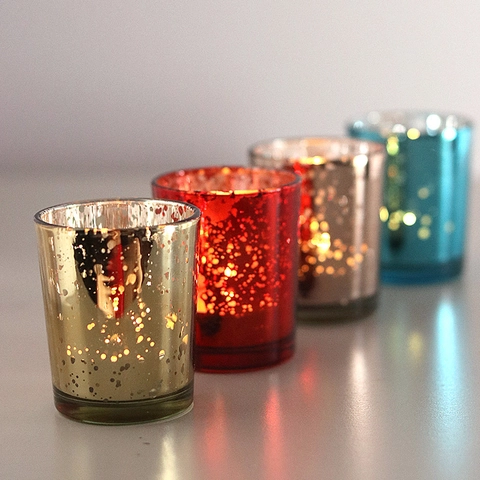 Mercury Glass Votive Candle Holder Electroplated Mottled Starry Effect Glass Cup For Christmas Wedding Home Decor