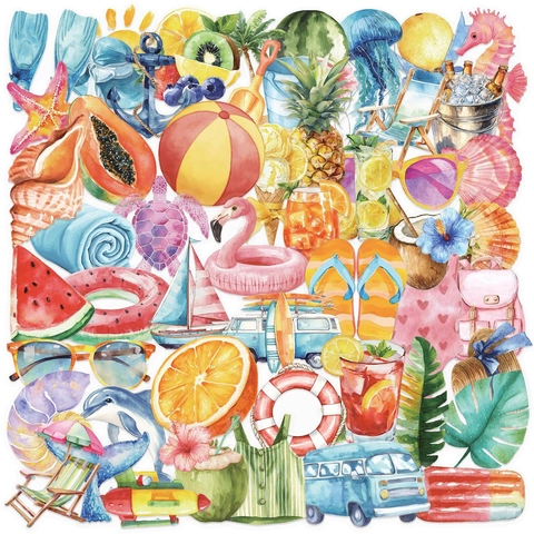 Sommer Strand Aquarell Transparente PET Aufkleber Wasserdichte Tropische Frucht Urlaub Aufkleber Für Scrapbook Journal