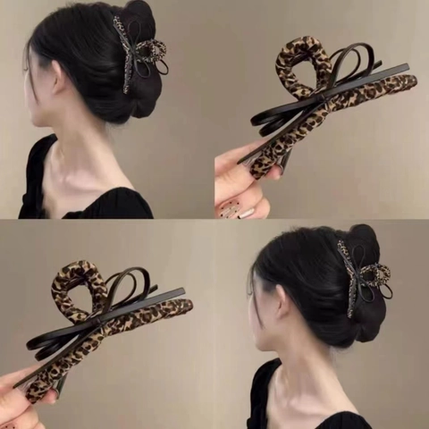 Haarklammer Mit Leopardenmuster Und Schleife Große Stoff Haarkralle Vintage Haarschmuck Für Damen Starker Halt