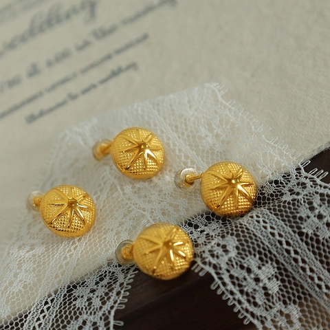 Pendientes de Botón de Estrella Vintage Francés de Acero de Titanio Chapado en Oro Joyería de Lujo para Mujer
