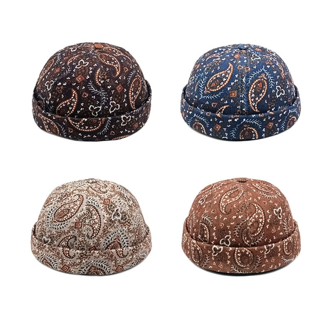 Brimless Docker Hat Cotton Paisley Pattern Adjustable Miki Cap Vintage Street Style Beanie Hat
