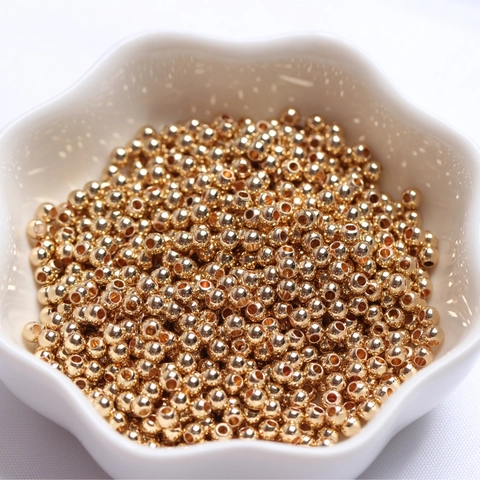 Round Spacer Beads Copper Gold Plated Smooth Surface Solid Loose Beads For DIY Jewelry Making Crafts