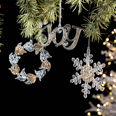 Acrylic Hanging Christmas Ornaments With Gold Glitter Transparent Festive Tree Decoration For Holiday Home Party