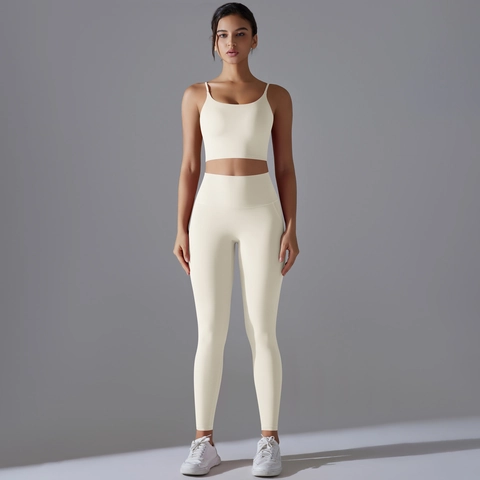 Damen Yoga Camisole Top Und Leggings Mit Hoher Taille Nylon Spandex Antibakteriell Feuchtigkeitstransportierend Fitness