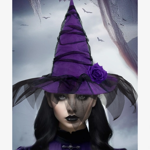 Barokke Heksenhoed Gothische Roos Decoratie Gaas Sluier Halloween Cosplay Feest Kostuum Accessoires Voor Vrouwen