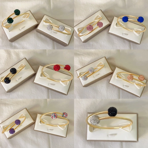 Brazalete de Cable Trenzado de Acero Inoxidable Chapado en Oro 18K para Mujer con Bola de Circonia Colorada Joyería