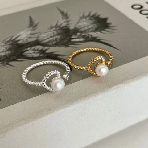 Anello In Argento Sterling 925 Cuore Perla Artificial Corda Intrecciata Regolabile Anello Aperto Gioielli Eleganti Donne