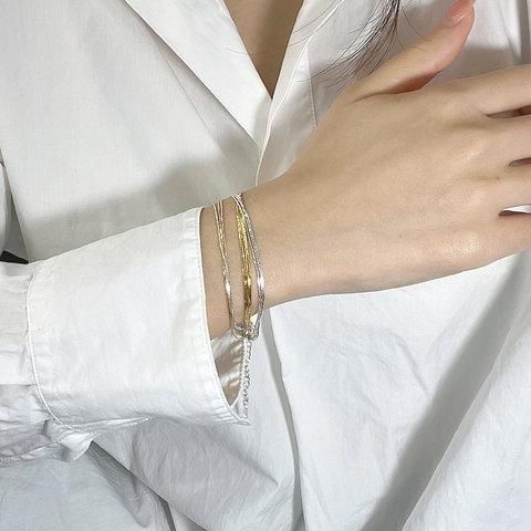 Bracelet Multicouche Empilable Argent Sterling 925 Style Coréen Minimaliste Chaîne Serpent Bijoux Pour Femmes