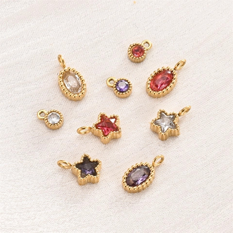 Mini Colgantes De Acero Inoxidable Chapado En Oro Circón Geométrico Estrella Óvalo Redondo DIY Creación De Joyas Dijes Para Collar Pulsera
