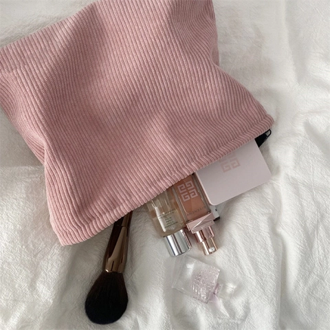 Corduroy Cosmetic Bag Zipper Pouch Retro Simple Makeup Organizer Travel Clutch Solid Color Handbag For Women