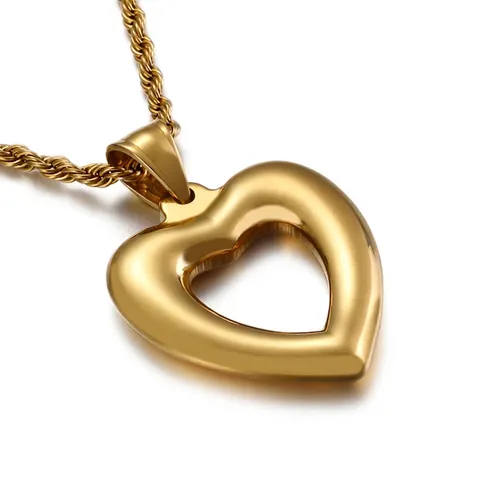 Hollow Heart Pendant Necklace 316L Stainless Steel Polished Gold Silver Rope Chain Minimalist Jewelry For Women