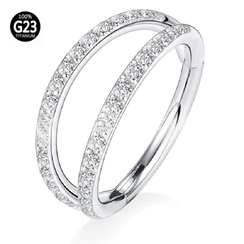 G23 Titanium Alloy Rhinestone Hinged Segment Ring Double Triple Row Septum Clicker Nose Ring Hoop Body Piercing Jewelry For Unisex