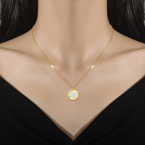 Collana Con Ciondolo Tondo Numeri Romani Acciaio Al Titanio Placcato Oro Con Cristallo Di Zirconia Gioielli Moda Donna