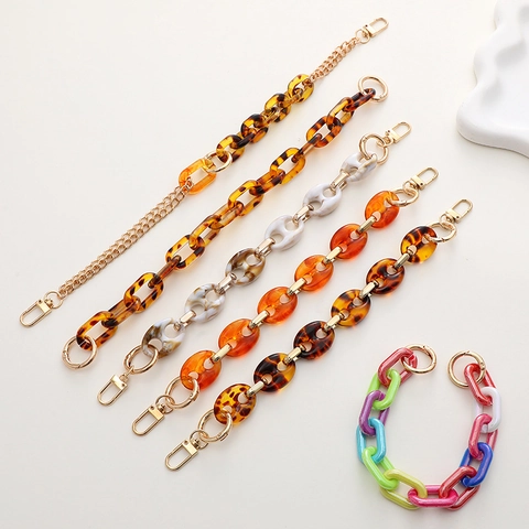 Acrylic Chain Strap Phone Case Hand Strap Leopard Marble Amber Resin Bag Handle DIY Accessory Gold Tone Buckles