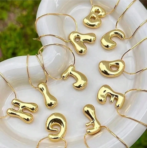 Collana Con Pendente Lettera A Bolla Placcata Oro 18K Ottone Alfabeto Iniziale Catena Box In Acciaio Inossidabile Gioielli Moda