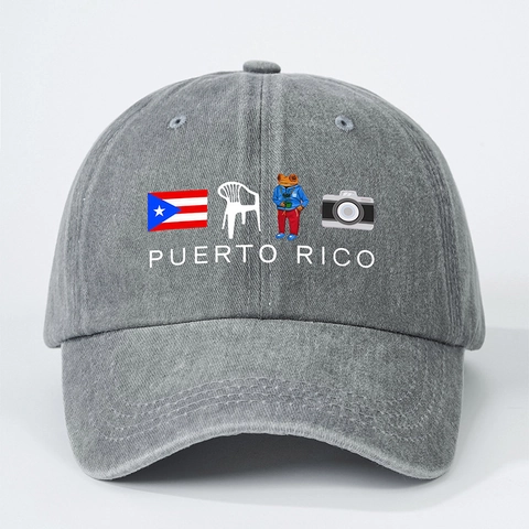 Puerto Rico Washed Baseball Cap Retro Frog Print Adjustable Sun Hat Casual Outdoor Breathable