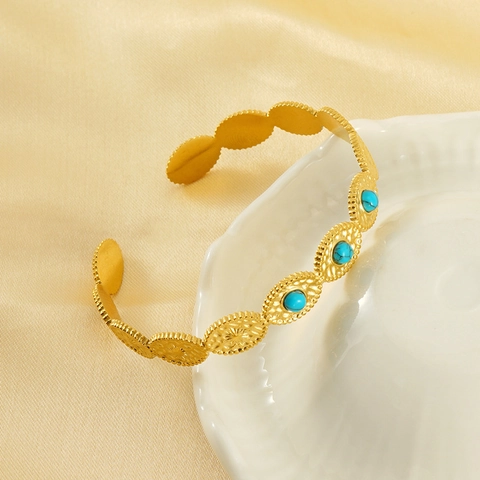 Turkoois Open Armband Vintage Boheems 18K Verguld Roestvrij Staal Geometrisch Verstelbaar Voor Dames