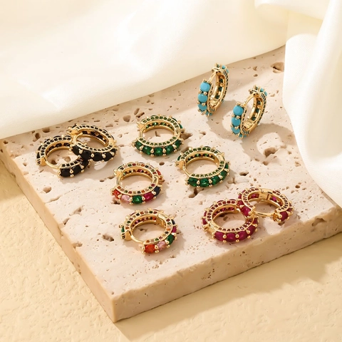 Bunte Zirkon Huggie Hoop Ohrringe Messing Mit Rundem Cubic Zirkonia Minimalistischer Schmuck Für Damen