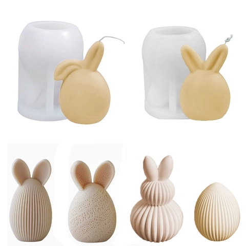 Easter Bunny Silicone Mold Egg Shape Rabbit Candle Resin Soap Making DIY Craft Baking Tool Reusable Textured Decorative