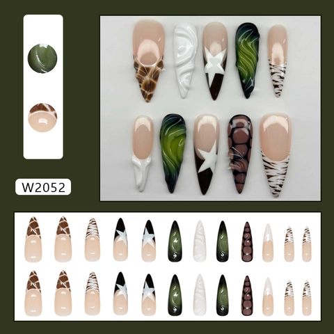 Lange Stiletto Drucknägel ABS Kunststoff 3D Strukturierte Zebra Leoparden Stern Designs DIY Mode Maniküre Für Damen