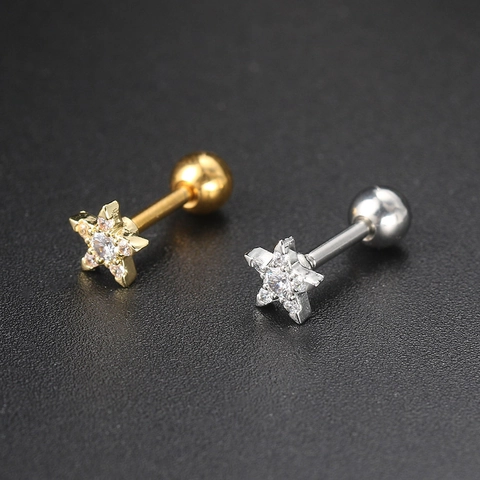 Fashion Zircon Star Moon Flower Cartilage Stud Earrings With Stainless Steel Earring Post Screw Back Piercing Jewelry