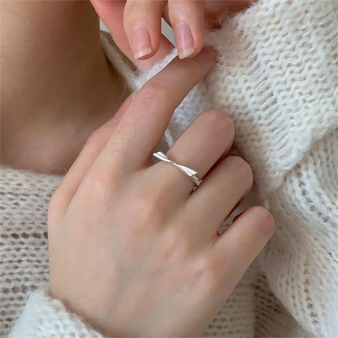 Anello Con Fiocco In Argento Sterling 925 Minimalista Regolabile Aperto Nodo Fascia Dito Stile Coreano Gioielli Donna
