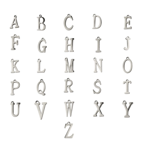 Pendentifs Lettre en Acier Inoxydable Couleur Or et Acier Breloques Alphabet Accessoires de Fabrication de Bijoux DIY pour Collier