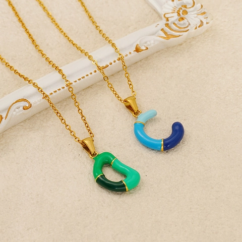 Collana Con Pendente Lettera Iniziale Smalto Colorato Placcato Oro 18K Acciaio Inossidabile Gioielli Per Donna