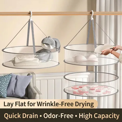 Mesh Drying Basket Polyester Flat Sweater Dryer Rack Windproof Hook Foldable Breathable Net For Laundry Socks