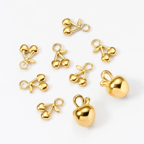 Ciondoli A Forma Di Frutta Placcati Oro 18K Acciaio Inossidabile Forme Ciliegia Mela Lucido Per Creazione Di Gioielli
