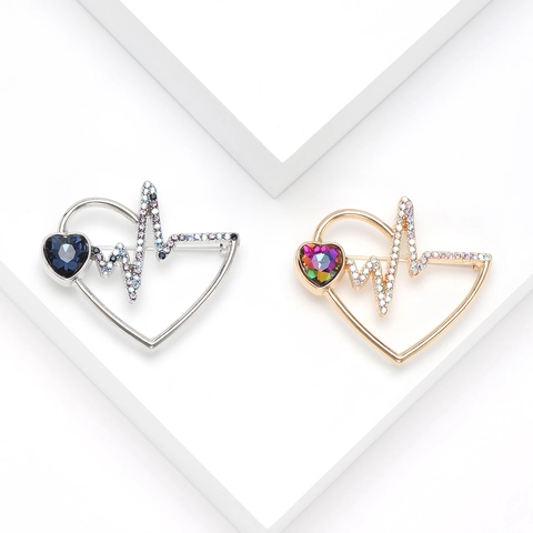 Spilla Linea EKG Cuore Battito Lega Strass Cristallo Colorato Corsage Gioielli Di Moda Per Donne Accessori Per Abiti