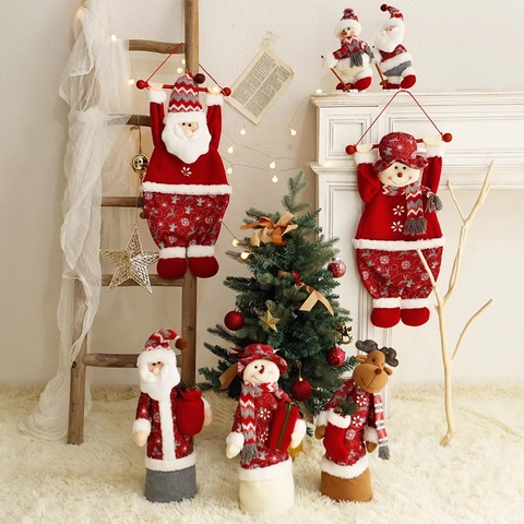 Natale Babbo Natale Pupazzo Di Neve Renna Bambole Di Peluche Ornamenti Sacchetti Regalo Appesi Tessuto A Maglia Pelliccia