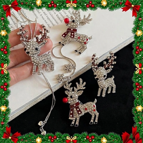 Weihnachts Rentier Schmuck Legierung Strass Funkelndes Hirsch Anhänger Halskette Und Brosche Feiertagsgeschenk Damen
