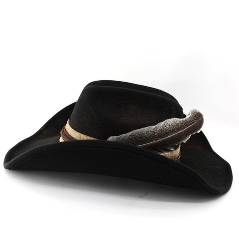 Vintage Western Cowboyhoed Distressed Polyester Vilt Met Veer Schedel Bot Decor Retro Jazz Fedora