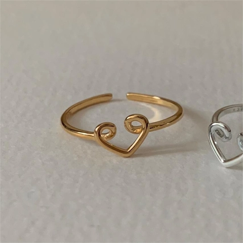 925 Sterling Silver Heart Open Ring Adjustable Minimalist Fashion Jewelry For Women INS Style Elegant Thin Band