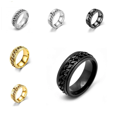 Rotatable Stainless Steel Chain Ring For Men Women Roman Numerals Anxiety Spinner Ring Stress Relief Band Jewelry