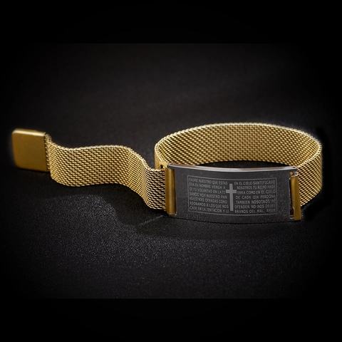 Bracciale In Maglia Di Acciaio Inossidabile Perle Di Agata Occhio Di Tigre Naturale Padre Nostro Croce Incisa Gioielli Religiosi