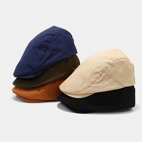 Gorra Plana De Algodón Sombrero Newsboy Transpirable Secado Rápido Retro Estilo Británico Unisex Ajustable Color Sólido