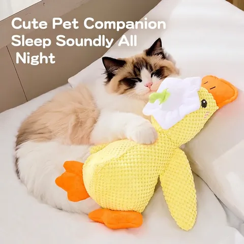 Duck Shaped Cat Plush Toy With Catnip And Crinkle Paper Squeaky Bite Resistant Teeth Cleaning Pet Interactive Novelty