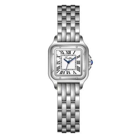 Damen Quadratische Quarzuhr Vintage Römische Ziffern Edelstahl Metallband Wasserdichte Elegante Mode Armbanduhr