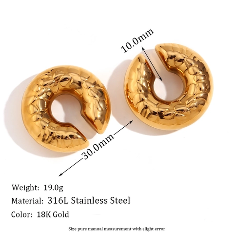 Clips d'Oreilles Minimalistes en Acier Inoxydable Motif Peau de Serpent Or 18K Plaqués Creux Géométriques Bijoux Femme