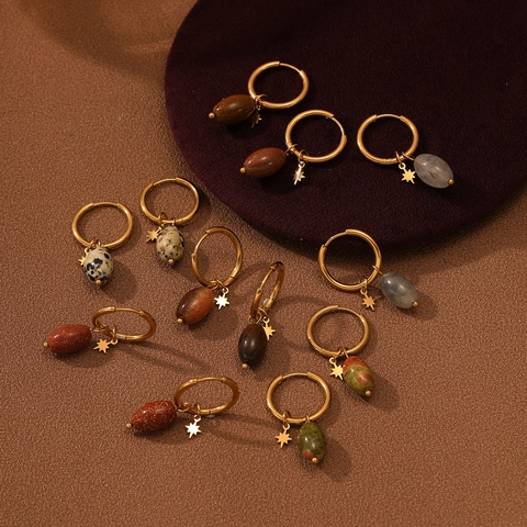 Roestvrij Staal Natuursteen Achtpuntige Ster Hoop Oorbellen Ovaal Hanger Oorbellen Bohemian Sieraden Voor Vrouwen