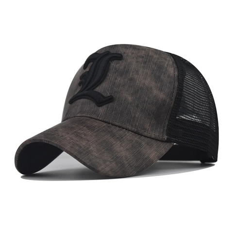 Cappello Trucker In Cotone Lavato Vintage Letra L Gotica Ricamo 3D Rete Traspirante Posteriore Snapback Regolabile
