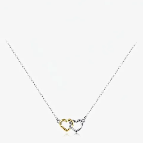 Ineinandergreifende Doppelherz Halskette 925 Sterlingsilber 18K Vergoldet Zweifarbig Hohl Anhänger Eleganter Schmuck Damen