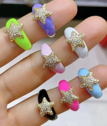 Fashion Copper Enamel Star Ring Colorful Adjustable Open Ring With Zirconia Gold Plated Geometric Finger Ring For Women Jewelry