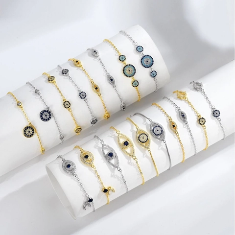 Evil Eye Hamsa Hand Bracelet 925 Sterling Silver Zircon Adjustable Link Chain Women Bohemian Luxury Jewelry