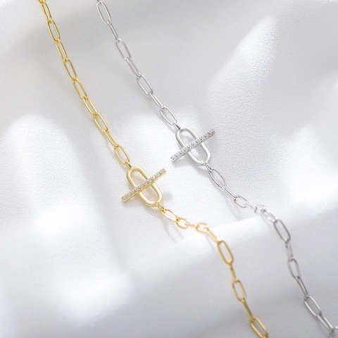 925 Sterling Silver Bracelet For Women With Micro Pave Cubic Zirconia Oval Link Paperclip Chain Dainty Minimalist Jewelry