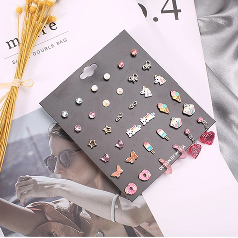 Lolly Donut Emaille Oorbellen Legering Studs Met Roestvrijstalen Oorbel Post Cartoon Dier Bloem Hart Voor Meisjes Kinderen Sieraden
